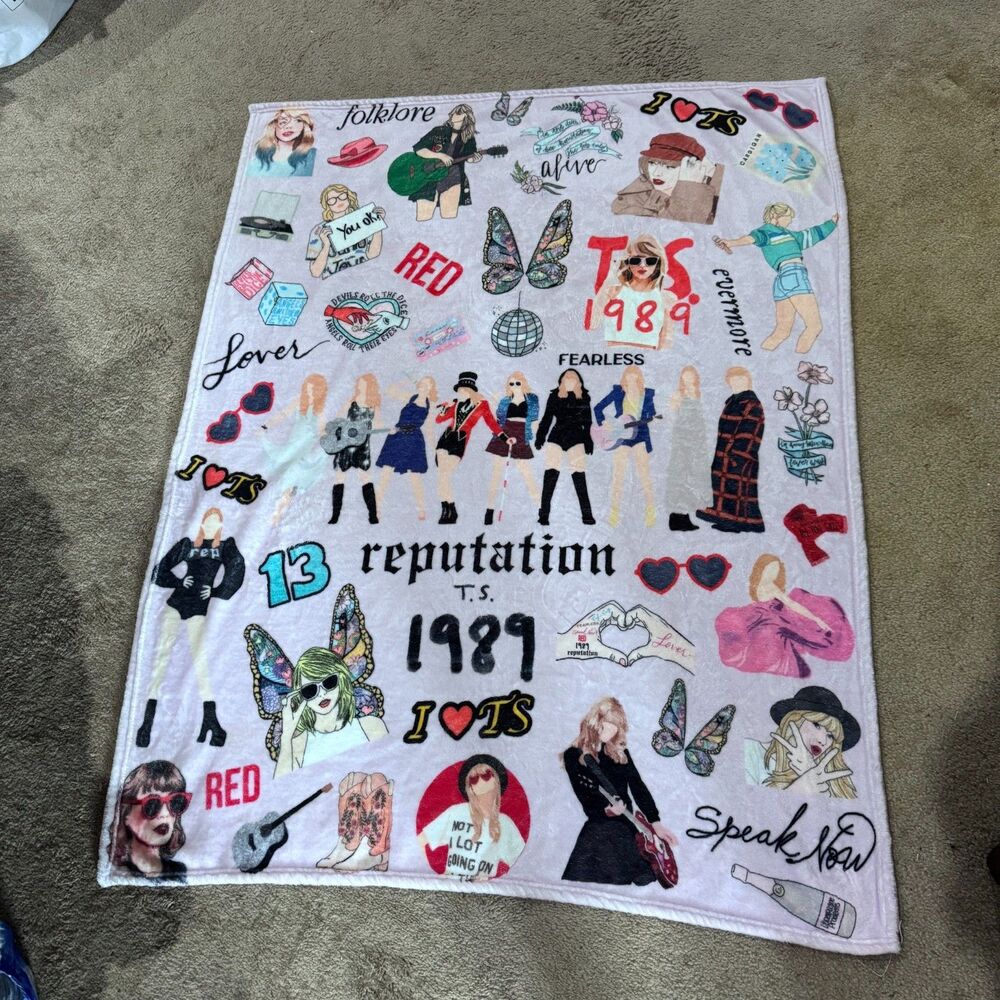 Taylor Swift Blanket Fleece Throw Eras Collage 1989 Reputation Merch Preowned